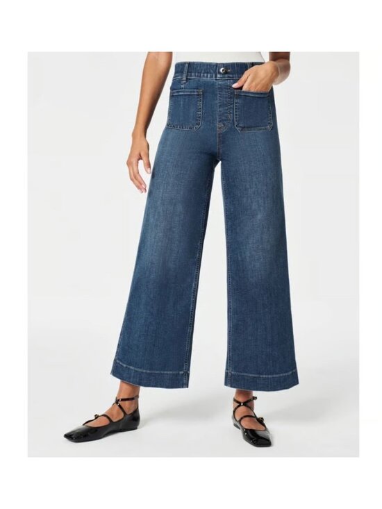 SPANX Denim - Spanx Everywhere Wide Leg Cropped Denim Patch Pockets Tummy Control Jeans XL
